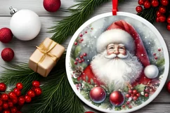 Santa Winter Watercollor Christmas Ornament Sublimation PNG Product Image 2