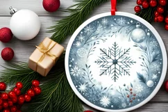 Snow Flake Winter Watercolor Christmas Ornament Sublimation Product Image 2