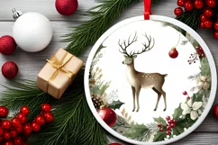 Rein Deer Winter Watercollor Christmas Ornament Sublimation Product Image 2