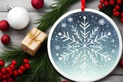 Snowflake Round Christmas Ornament Sublimation PNG Product Image 2