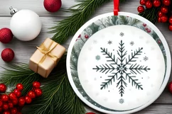 Snowflake Round Christmas Ornament Sublimation PNG Product Image 2