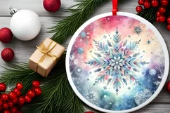 Snowflake Round Christmas Ornament Sublimation PNG Product Image 2
