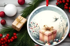 Gift Round Christmas Ornament Sublimation PNG Product Image 2