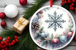 Snow Flake Round Christmas Ornament Sublimation PNG Product Image 2