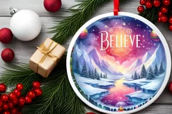 3D Winter Scene Believe Round Christmas Ornament Sublimation Product Image 2