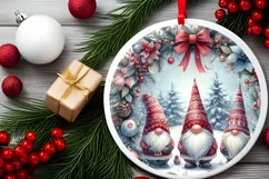 Winter Gnomes Round Christmas Ornament Sublimation PNG Product Image 2