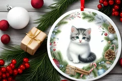 Cat Round Christmas Ornament Sublimation PNG Product Image 2
