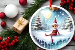 Winter Christmas Ball Scene with Elf Sublimation PNG Product Image 2