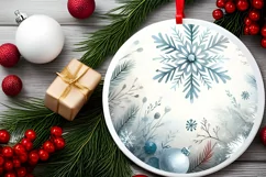 Snowflake Round Christmas Ornament Sublimation PNG Product Image 2