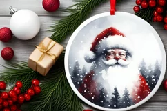 Santa Round Christmas Ornament Sublimation PNG Product Image 2