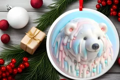 3D Martzipan Polar Bear Round Christmas Ornament Sublimation Product Image 2
