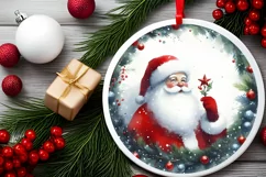Santa Round Christmas Ornament Sublimation PNG Product Image 2
