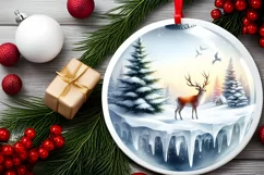 3D Reindeer Round Ornament Sublimation PNG Product Image 2