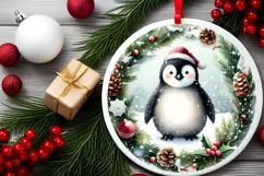 Penguin Round Christmas Ornament Sublimation PNG Product Image 2