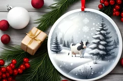 3D Cow Round Ornament Sublimation PNG Product Image 2