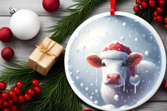 3D Cow Round Ornament Sublimation PNG Product Image 2