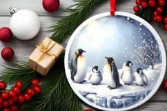 Penguins Round Ornament Sublimation PNG Product Image 2