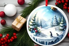 Penguins Round Ornament Sublimation PNG Product Image 2