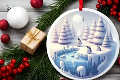 3D Winter Scene Penguins Round Christmas Ornament Product Image 2