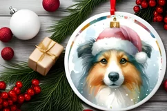 Colorful Dog Round Christmas Ornament Sublimation PNG Product Image 2
