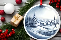 3D Winter Scene Round Christmas Ornament Sublimation PNG Product Image 2