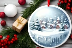 3D Winter Scene Round Christmas Ornament Sublimation PNG Product Image 2