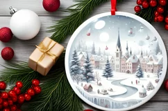 3D Winter Scene Round Christmas Ornament Sublimation PNG Product Image 2