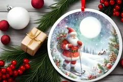 Santa Round Christmas Ornament Sublimation PNG Product Image 2