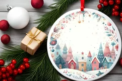 Snowy Days Winter Scene Round Christmas Ornament Sublimation Product Image 2