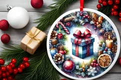 Gift Winter Round Christmas Ornament Sublimation PNG Product Image 2