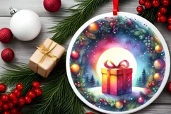 Gift Winter Round Christmas Ornament Sublimation PNG Product Image 2