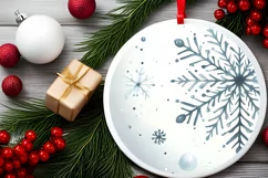 Snowflake Round Christmas Ornament Sublimation PNG Product Image 2