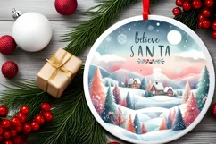 Believe in Santa Winter Round Christmas Ornament Sublimation Product Image 2