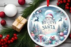 Believe in Santa Winter Round Christmas Ornament Sublimation Product Image 2