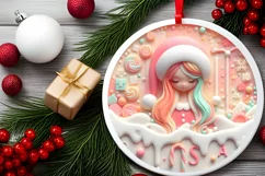 Large Text Santa's Girl Round Christmas Ornament Sublimation Product Image 2