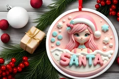 Large Text Santa's Girl Round Christmas Ornament Sublimation Product Image 2