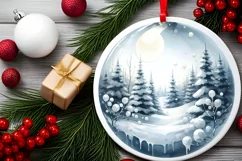 3D Winter Scene Spain Round Christmas Ornament Sublimation Product Image 2