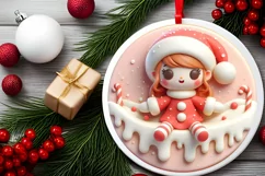 3D Winter Scene with Santa's Girl Ornament Sublimation PNG Product Image 2