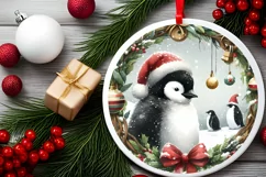 Penguin Round Christmass Ornament Sublimation PNG Product Image 2