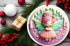3D Martzipan Christmass Fairy Round Ornament Sublimation PNG Product Image 2