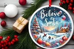 Winter Scene with Santa Round Christmas Ornament Sublimation Product Image 2