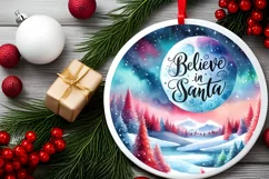 Winter Scene with Santa Round Christmas Ornament Sublimation Product Image 2