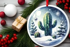Winter Christmas Ball Scene Cactus Sublimation PNG Product Image 2
