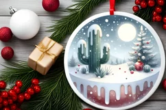 Winter Christmas Ball Scene Cactus Sublimation PNG Product Image 1