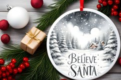 Winter Scene with Santa Round Christmas Ornament Sublimation Product Image 2