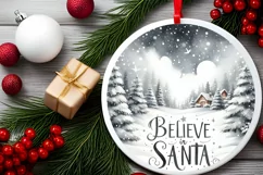Winter Scene with Santa Round Christmas Ornament Sublimation Product Image 2