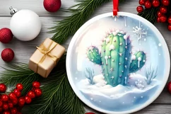 Pastell Winter Christmas Ball Scene Cactus Sublimation PNG Product Image 2