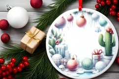 Pastell Winter Christmas Ball Scene Cactus Sublimation PNG Product Image 2