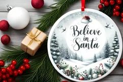 Winter Scene with Santa Round Christmas Ornament Sublimation Product Image 2