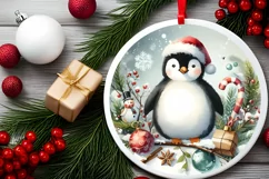 Penguin Round Christmass Ornament Sublimation PNG Product Image 2